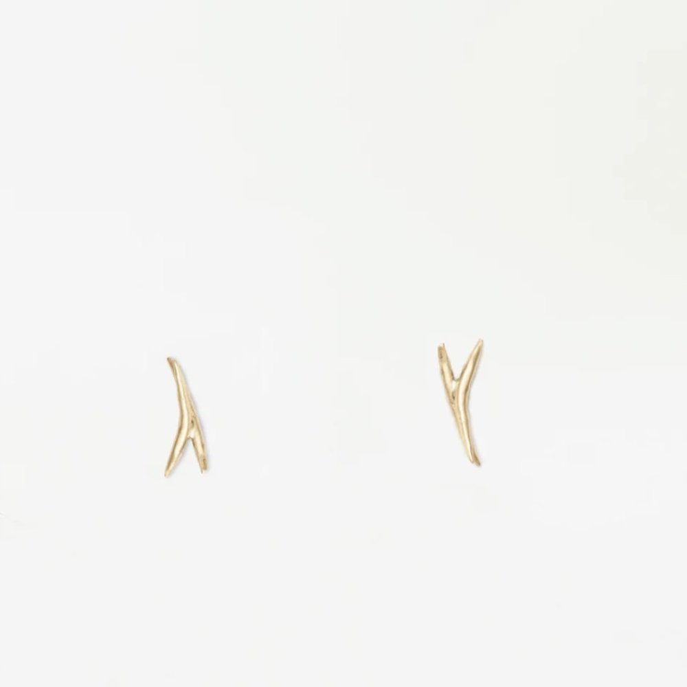 WWAKE White Gold Twig Stud Earrings